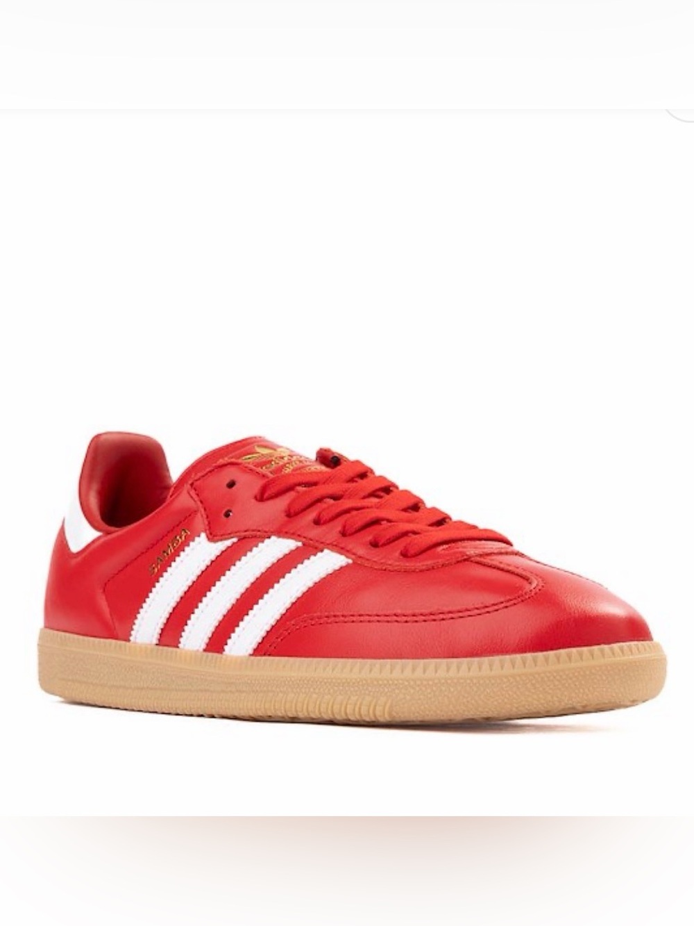adidas Red Leather Sneakers with White Stripes and Gum Sole